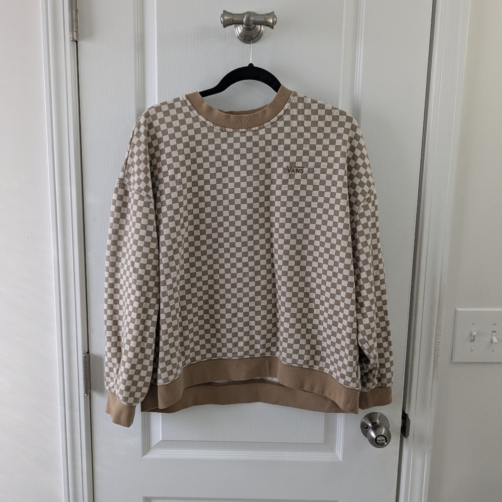 Vans cream, tan checkered sweatshirt Sz L